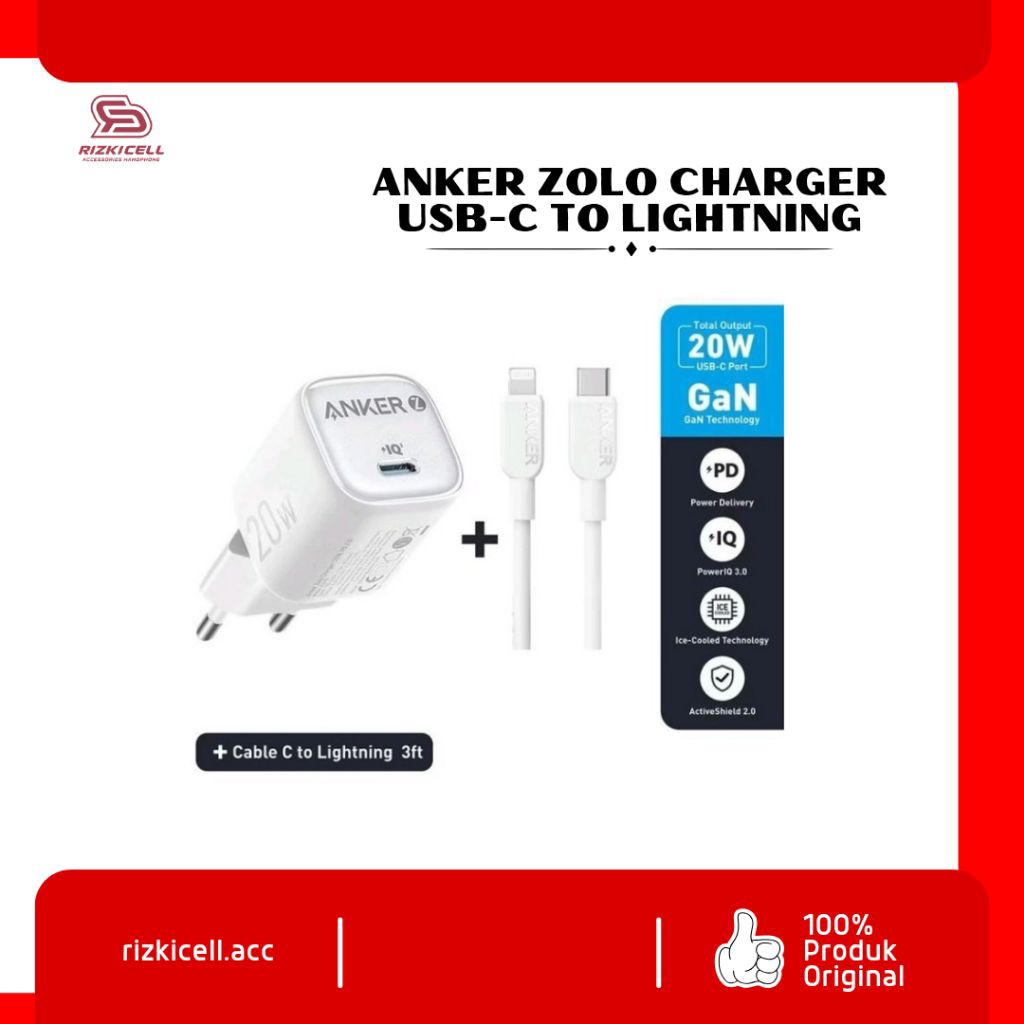 ANKER Zolo Charger 20W with USB Type-C to Lightning Cable Mfi
