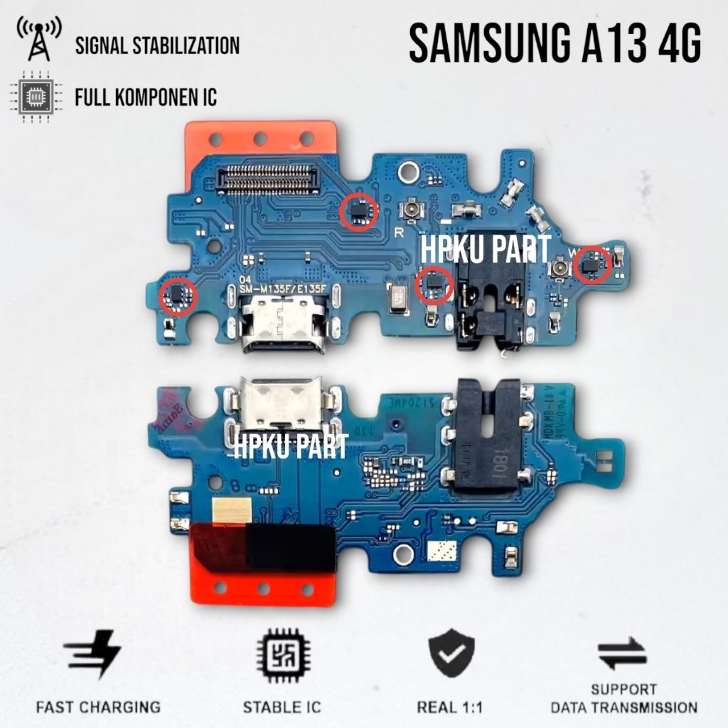 Flexible Konektor Charger + Mic Samsung A13 4G Original Full Komponen IC Board Charger Konektor Cas