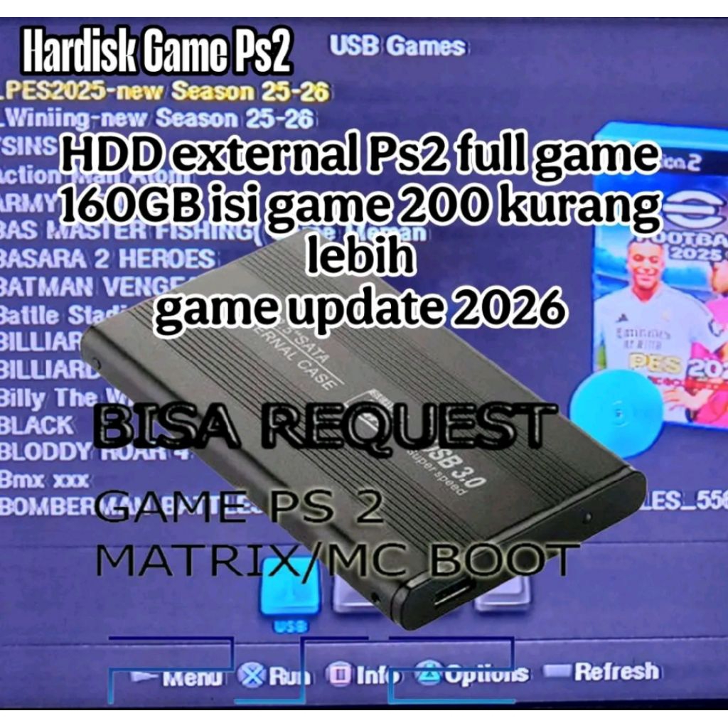 hdd external ps2 full game terbaru 160gb 200game