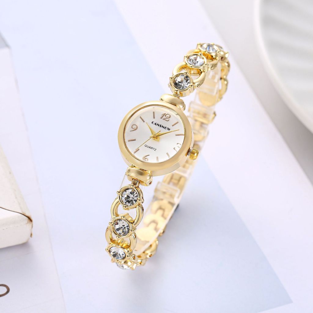 Jam Tangan Wanita Elegan CANSNOW Gold Quartz