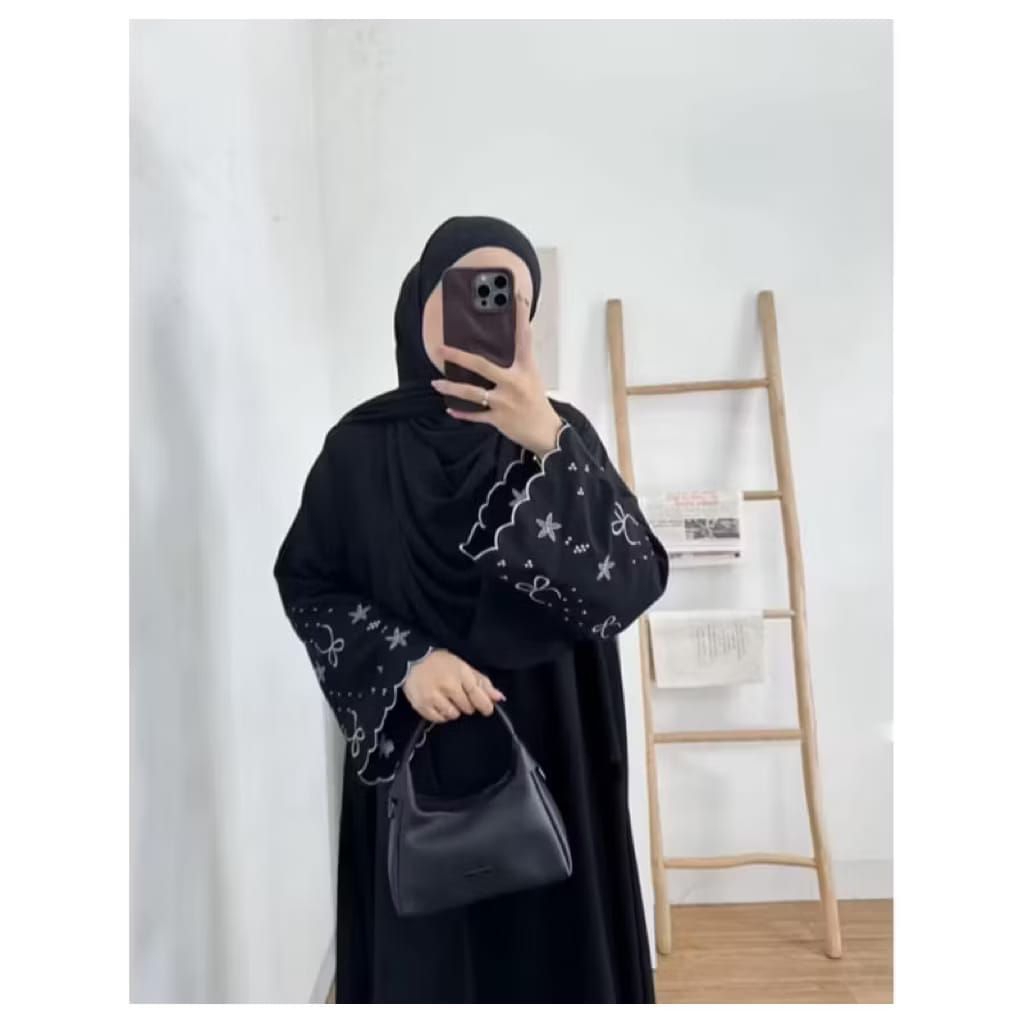 AZNA ABAYA PREMIUM COQUETTE WANITA ELEGAN ABAYA BORDIR MOTIF PITA ABAYA TERBARU.ABAYA KEKINIAN
