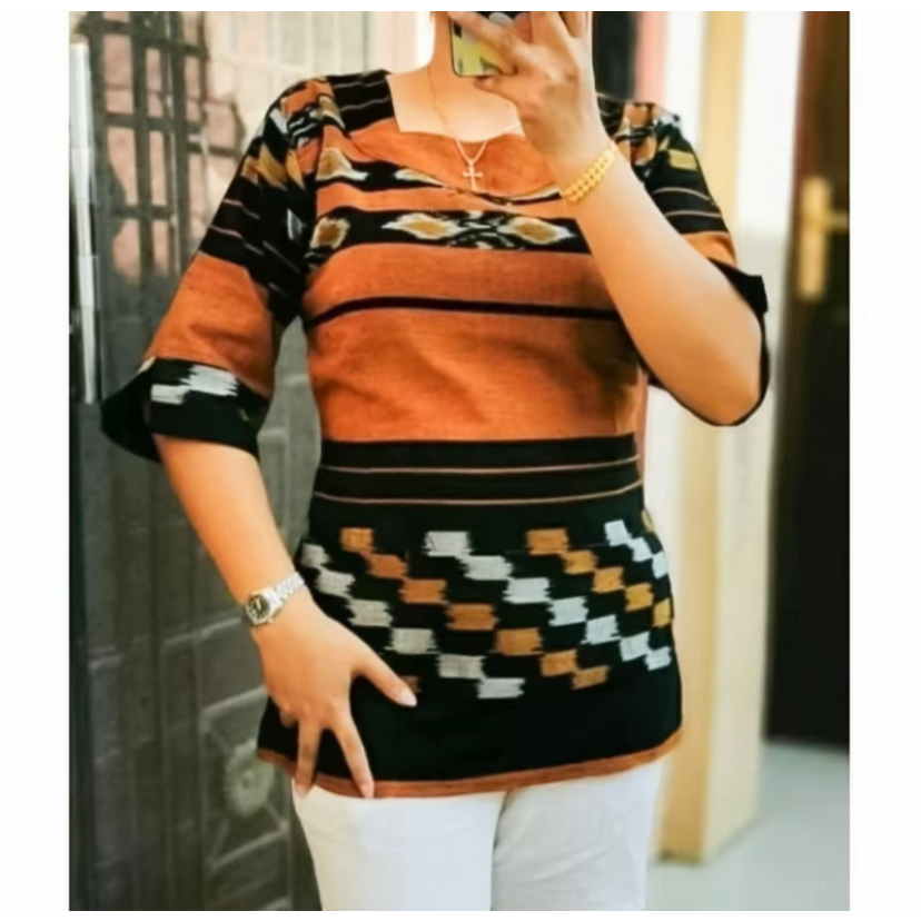 Blouse wanita tenun atasan tenun wanita baju etnik tenun baju kerja kantor modern