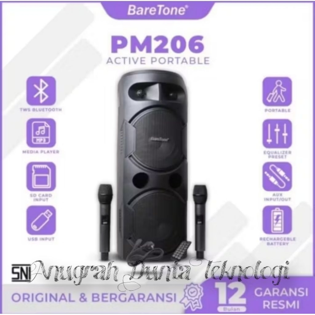 Speaker Portable Wireless Baretone PM 206 Original BARETONE PM206