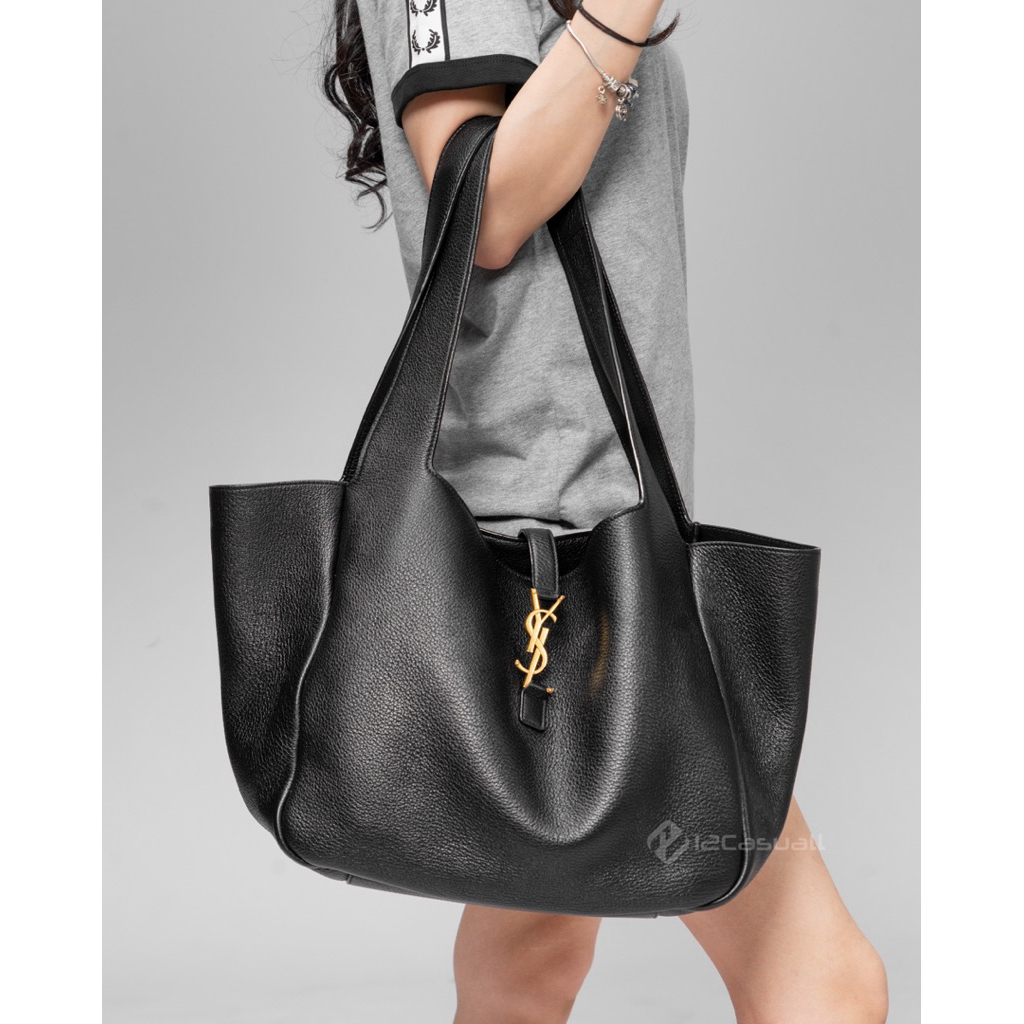 saint laurent bea leather tote bag black authentic