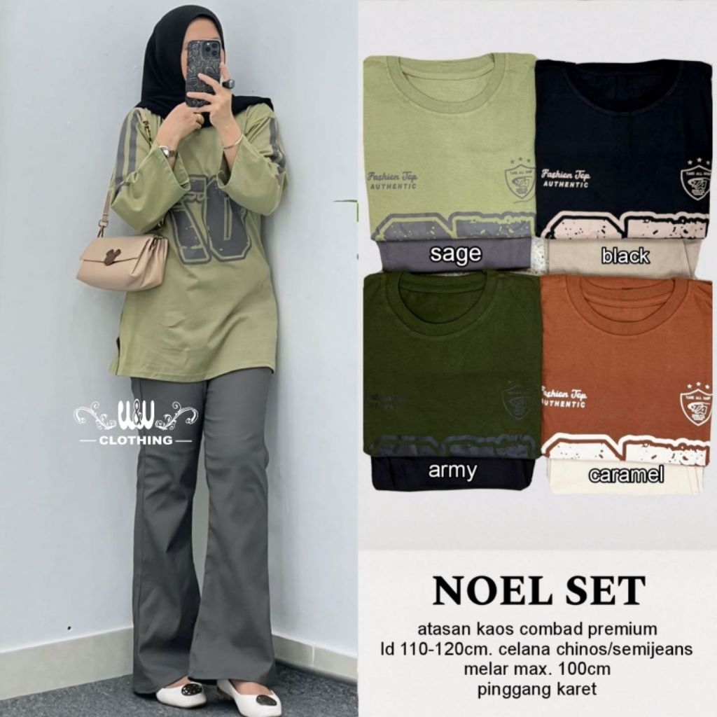 noel one set jumbo w&w tunik kaos combed kaos knit lengan panjang atasan knit baju setelan tunik kao