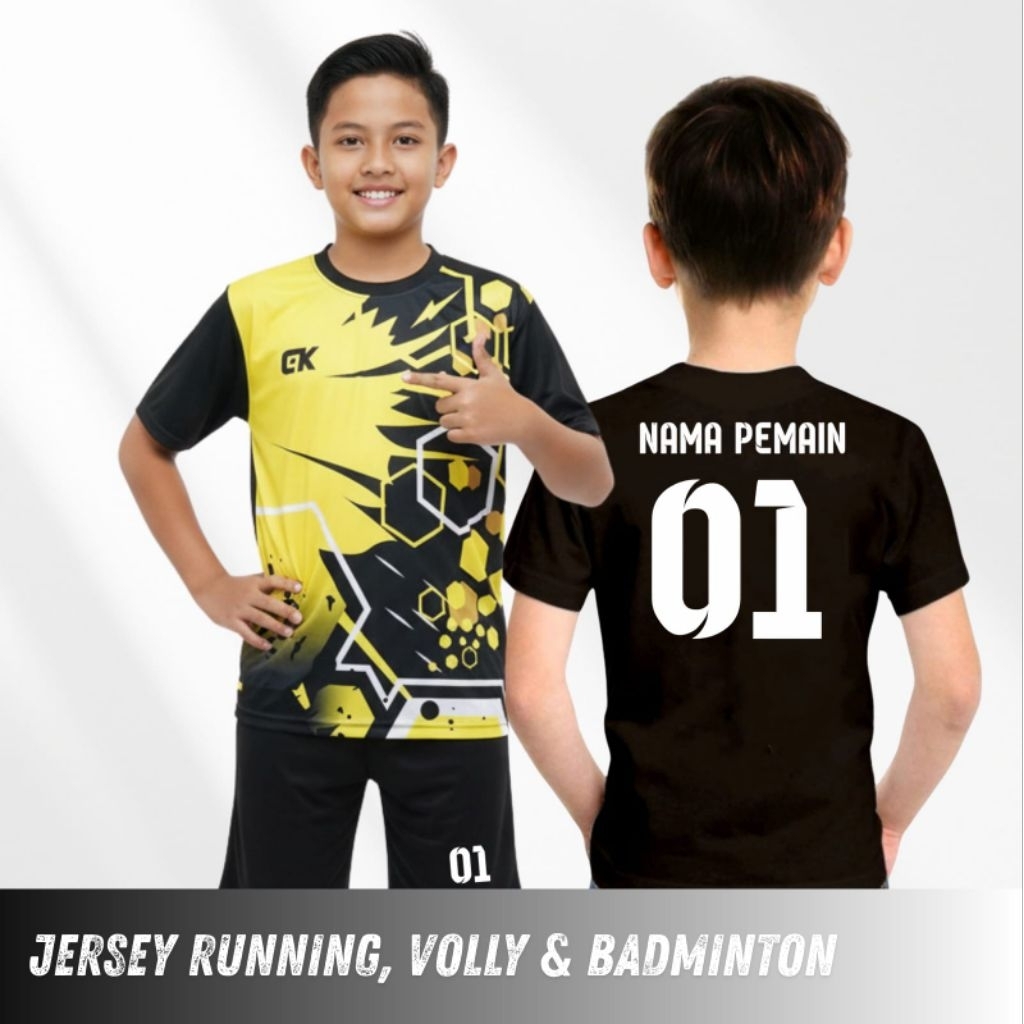 Setelan Olahraga Anak pake sablon, jersey bola anak pake sablon nama, kaos bola anak pake nama dan n