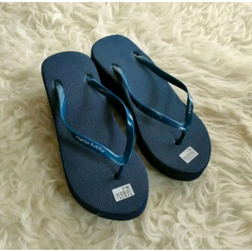 SANDAL WEDGES WANITA BIRU NAVY/DONGKER