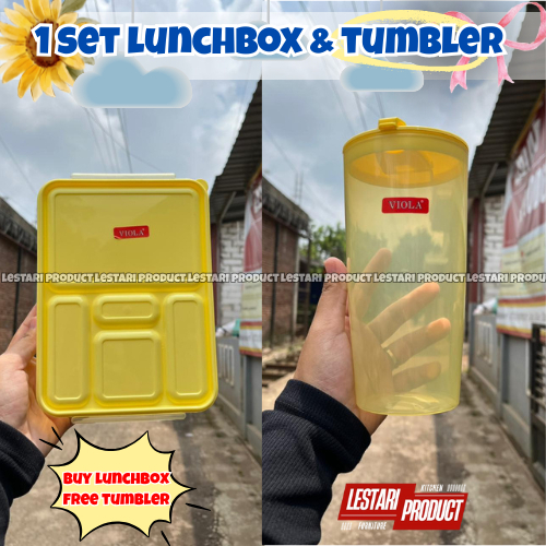 1 SET LUNCHBOX & TUMBLER VIOLA TRANSPARAN WARNA | WADAH BEKAL NASI | BOTOL MINUM | MISTING | BISTING