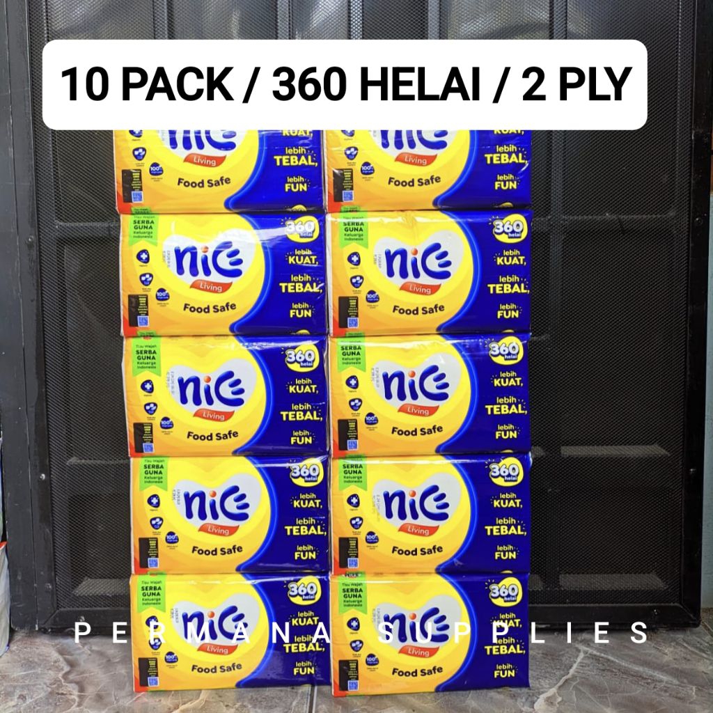 (PAKET 10 PACK) TISSUE NICE FACIAL 360 HELAI 180 Sheet 2 Ply Tisu Tisue Tissu Wajah NICE 360 Kemasan