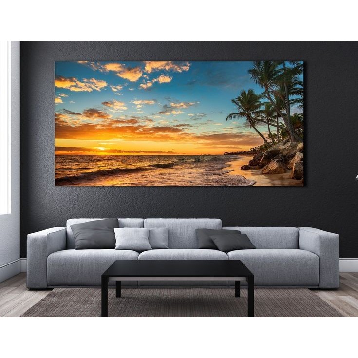 Lukisan Abstrak Pemandangan Sunset Laut - 150 x 80 cm Plus Frame