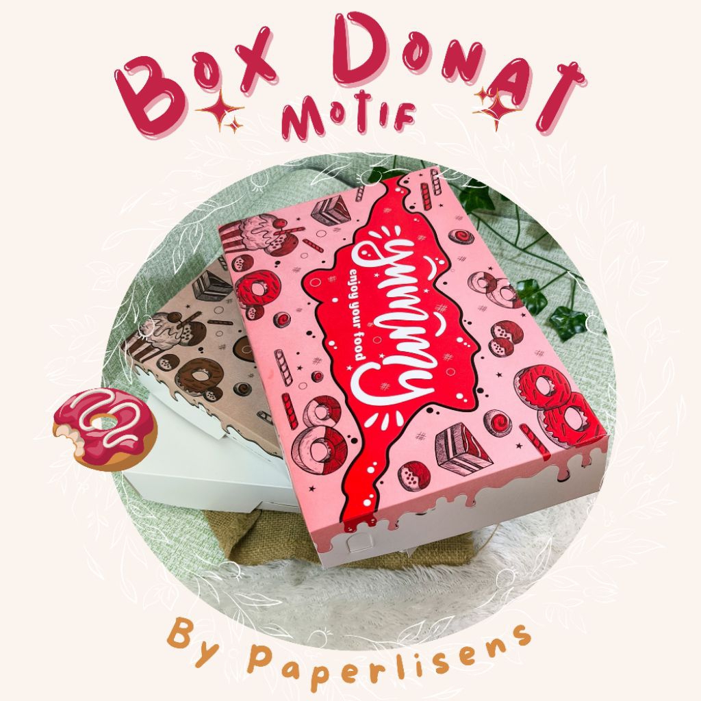 Box Donat Motif (LAMINASI) | Box Donat Isi 6 | Box Donat Isi 3 | Dus Donat Motif | Kemasan Donat Bah