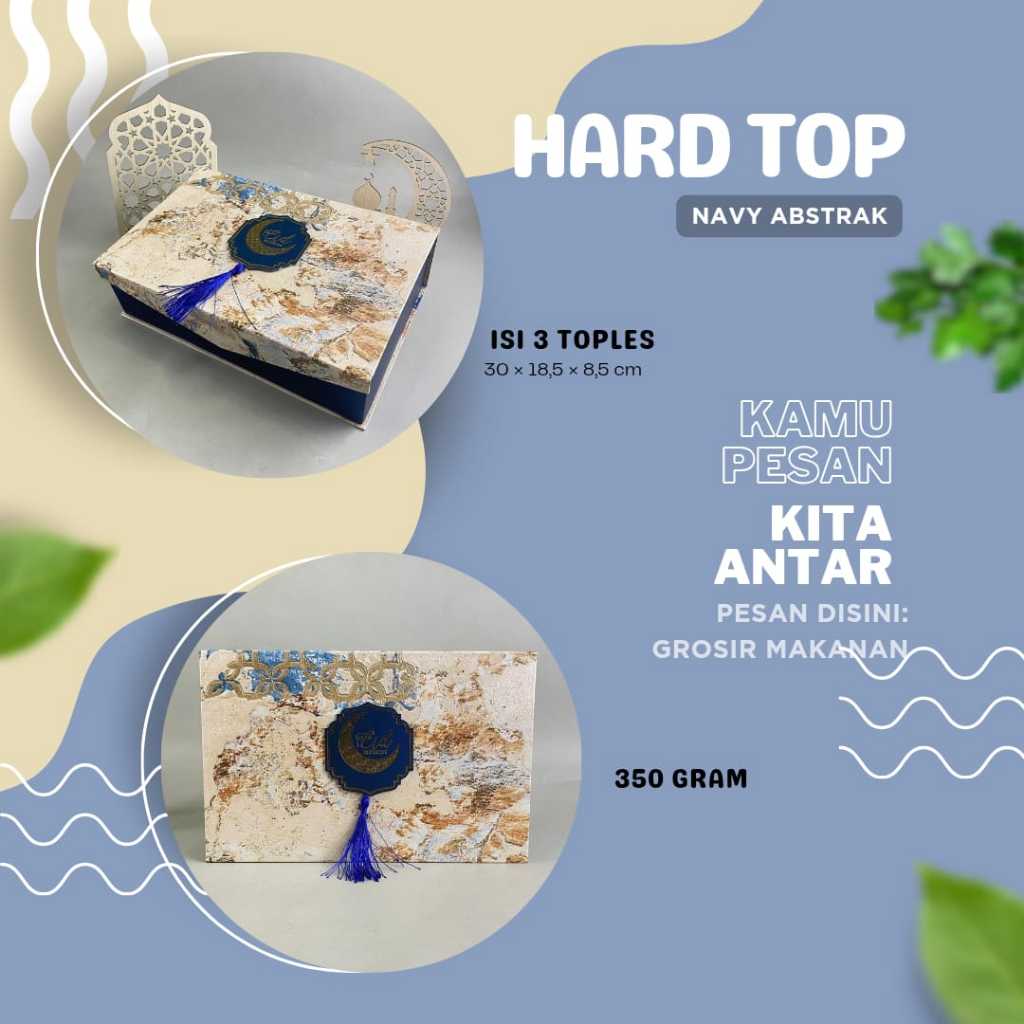 Box Hampers Kue Kering Lebaran Navy / Kotak Edisi Lebaran / Hardtop Kue Kering Hardtop 3 Toples 350g