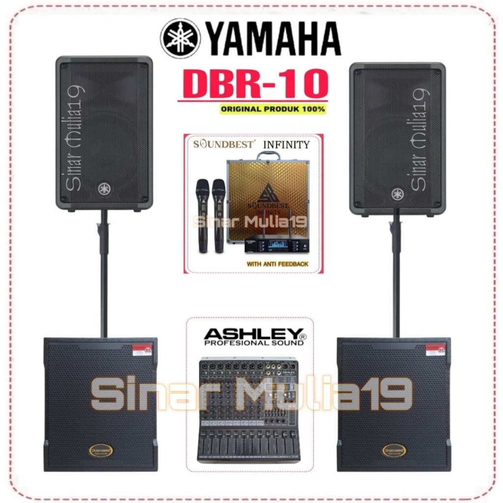 Paket Sound System Speaker Aktif YAMAHA DBR10 Subwoofer Aktif DusenBerg dB 12 PRO Mixer Ashley 10 Ch