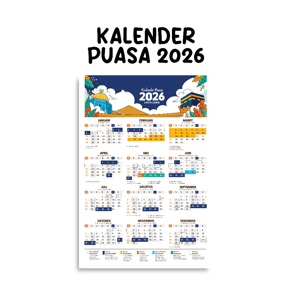 Kalender Puasa 2026 Lengkap Ukuran A3+ Hijriyah Kalender Bekam Kalender Islam Kalender Puasa Sunnah 