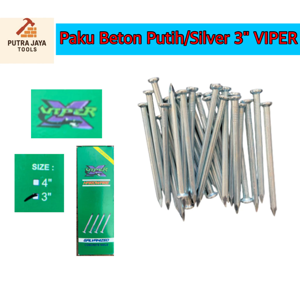 Paku Beton Putih / Silver 3" VIPER Harga per 1 kotak