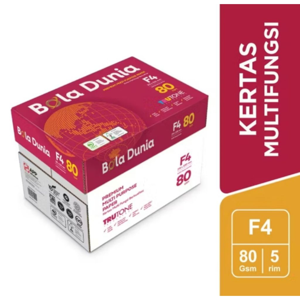 Kertas HVS F4 80 Gram Bola Dunia 1 Bok ( 5 Rim )