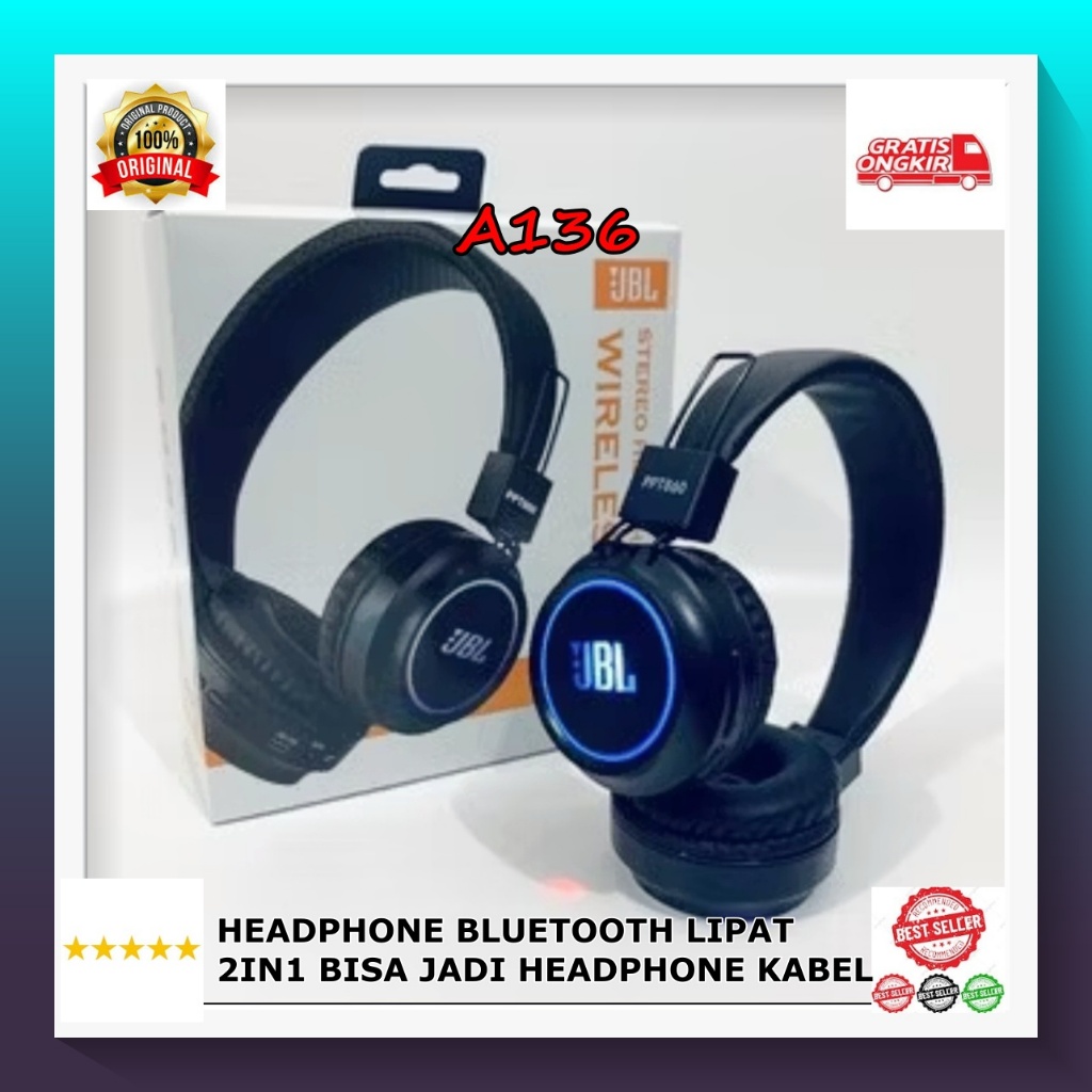 A136 EARPHON WIRELESS HEADPHONE BLUETOOTH LIPAT 2IN1 BISA JADI pakai KABEL JUGA BLUETOT BLUTUT BLUET