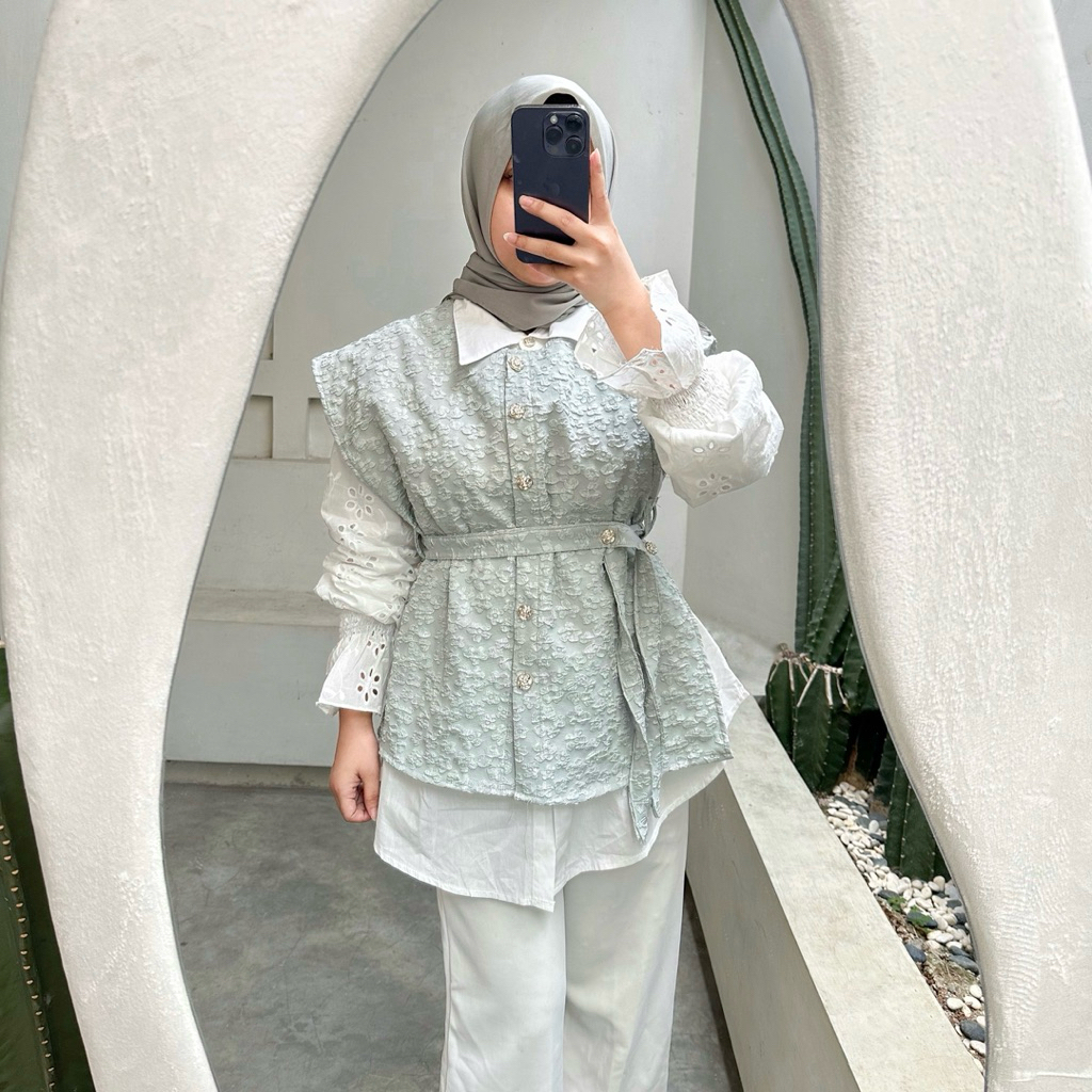 Set Vest Blouse Wanita 2in1