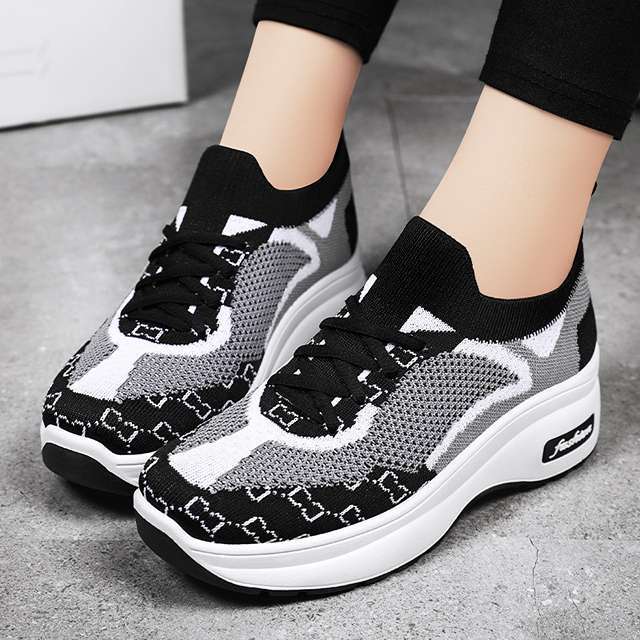 MPP  Free Box Sepatu Jongging Sepatu Sneakers Wanita Motif 8 Comfort Wedges Bahan Kanvas Premium LV0
