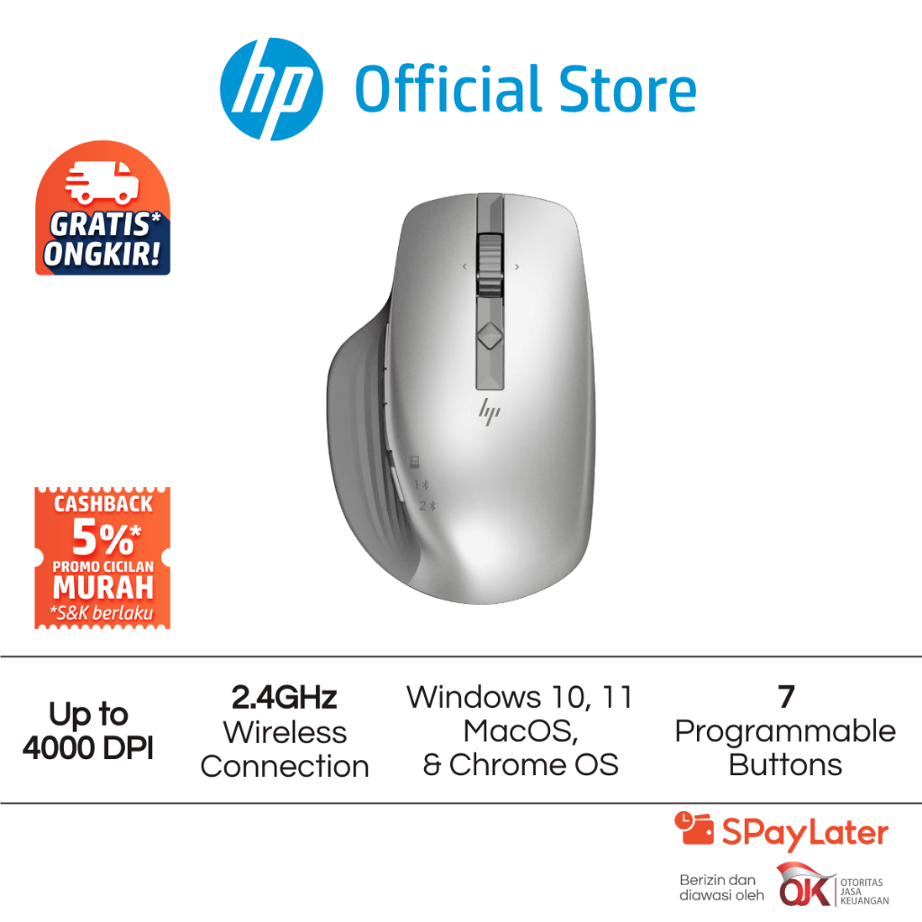 Mouse HP 930 Creator Wireless Windows 11 Windows 10 macOS Chrome OS Up to 4000 DPI Promo Murah Grati