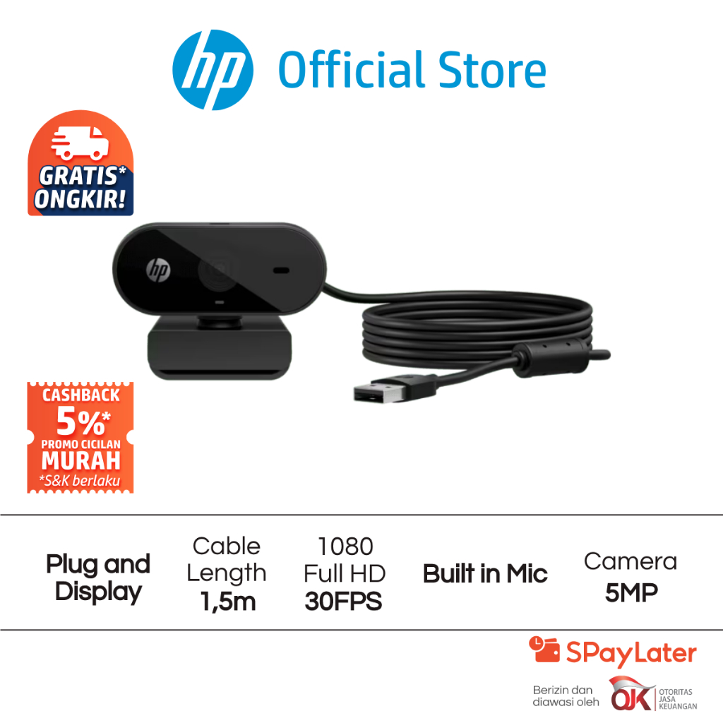 HP 320 FHD Webcam Windows 11 Windows 10 macOS Chrome OS 1080 Full HD 30fps Promo Murah Gratis Ongkir