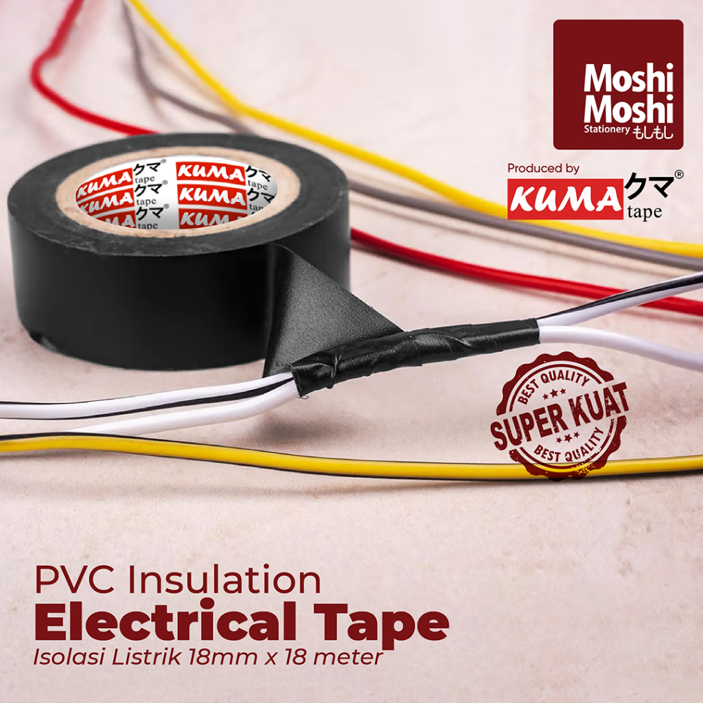 PVC Electrical Insulation Tape Moshi Lakban Isolator Perlengkapan Kabel Listrik Kantor Perekat Kuat