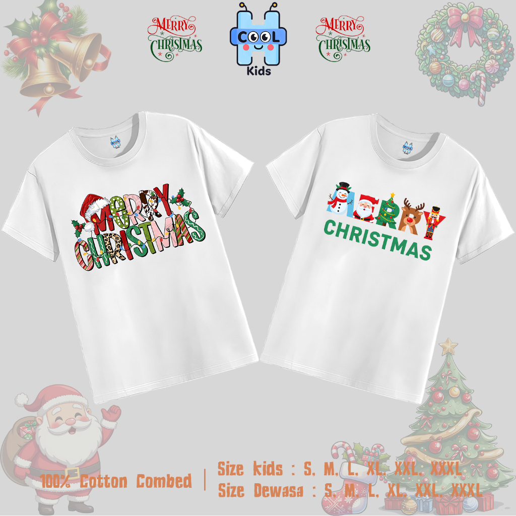 Baju Kaos ANAK DAN DEWASA Family 3 Dan 4 NATAL CHRISTMAS COUPLE keluarga