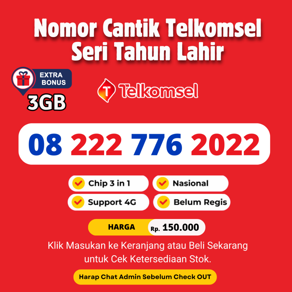 Nomor Cantik Telkomsel Seri Triple Tahun Lahir Bonus Kuota 3GB - Nomor Cantik Simpati Super Premium 