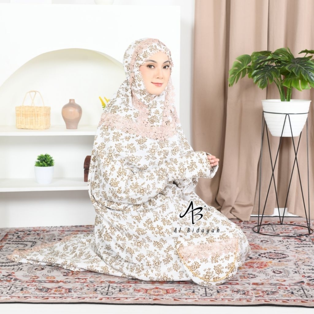Mukena Lajuran Mukena Terusan Dewasa Jumbo katun Foil Renda