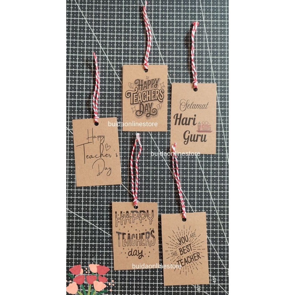Hangtag Happy Teacher's Day Kartu Ucapan Selamat Hari Guru Dekorasi label kemasan kado hadiah buket 