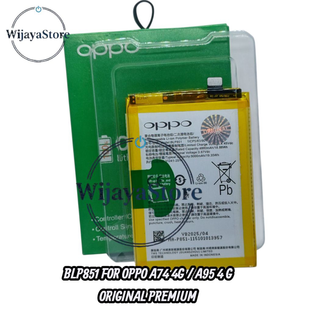 Baterai Batre batrai HP OPPO A74 4G / A95 4G BLP851 Original 100%  PREMIUM Battery Garansi 3 Bulan