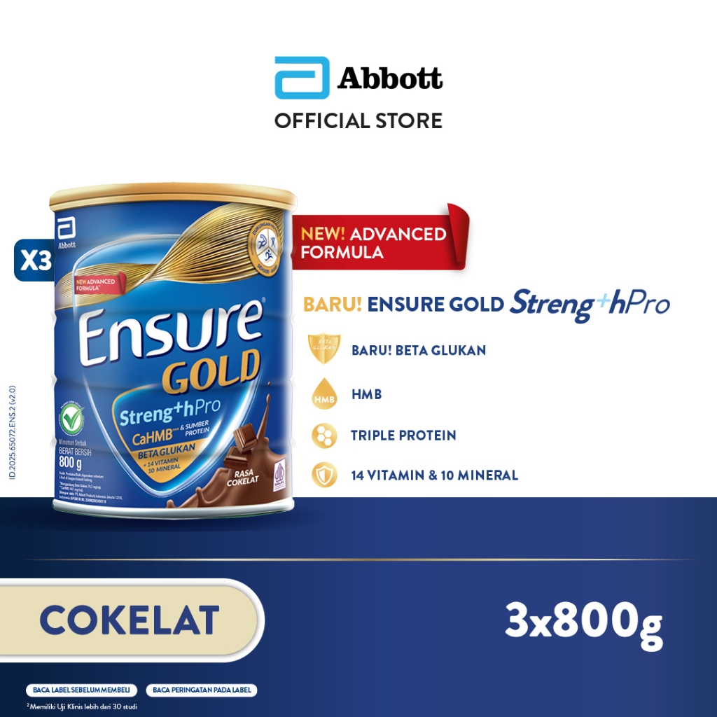 Ensure Gold Rasa Coklat 3x800g - Nutrisi Dewasa & Nutrisi Lansia