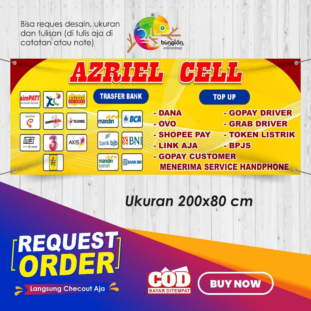 CETAK BANNER 200X80 CM SPANDUK KONTER CELL CUSTOM