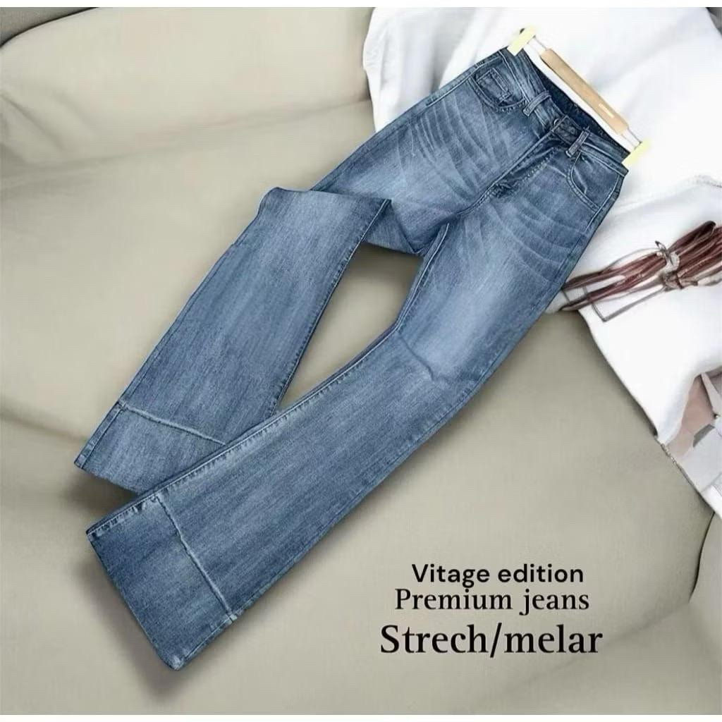 Cutbray Jeans Highwaist Lipat Jeans Strech Wanita Bawah Lebar
