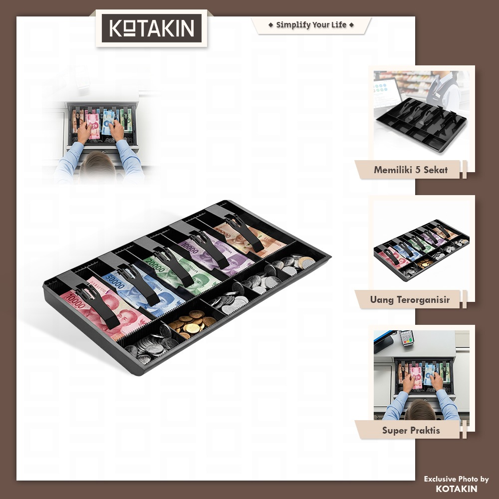 KOTAKIN Cash Drawer Laci Kasir Plastik Tebal Kotak Tempat Uang Dalam Tray 5+4 9 Sekat Untuk Toko War