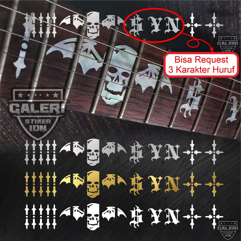 Sticker Inlay Gitar Schecter Synyster Gates Custom A7x Avenged Sevenfold Deathbat Syn Fretboard