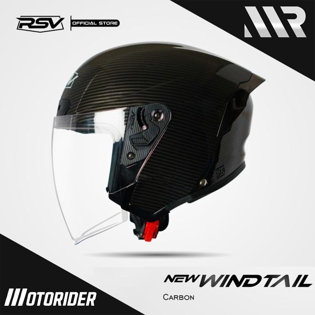 (ORI RSV) HELM RSV NEW WINDTAIL CARBON GLOSSY SINGLE VISOR HELM HALF FACE