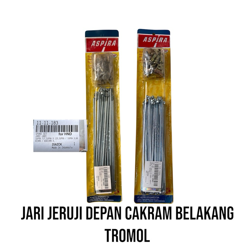 JARI JARI VELG JERUJI SPOKE SET FP-11-183 DEPAN BELAKANG CAKRAM TROMOL  SUPRA X 125 KARISMA X SUPRA 