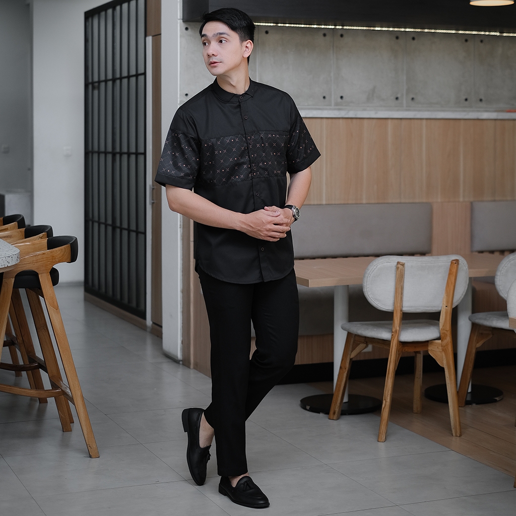 ALINO OFFICIAL Kemeja Koko Pria Dewasa Motif Kombinasi Modern Lengan Pendek 14