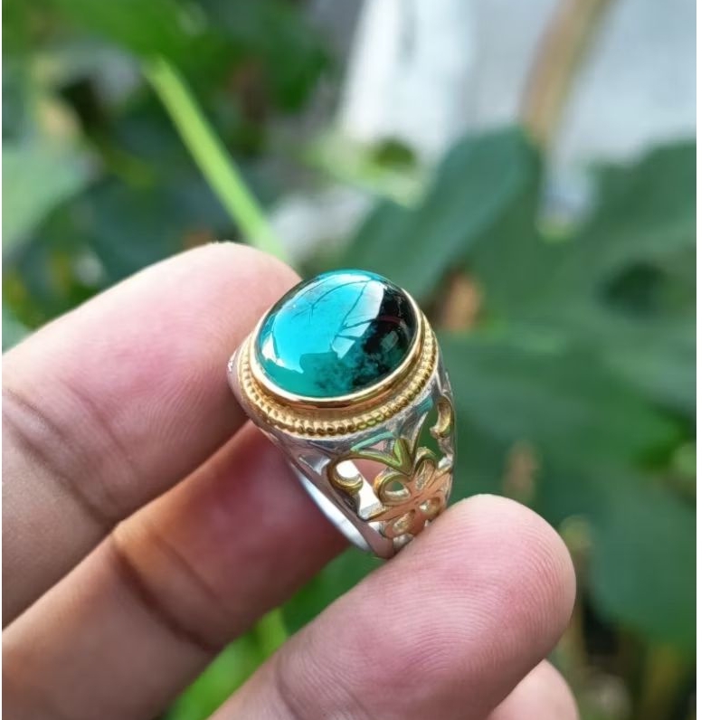 cincin batu akik BACAN DOKO majiko kristal sisa coklat original size 7
