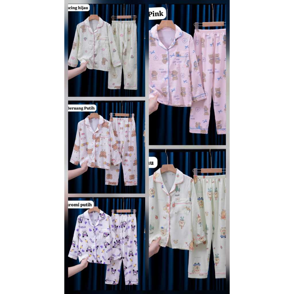 BAJU TIDUR PIYAMA PP 2 KAOS CRINKLE ANAK BALITA REMAJA TANGGUNG 4-15TAHUN KATUN IMPORT BERKUALITAS U