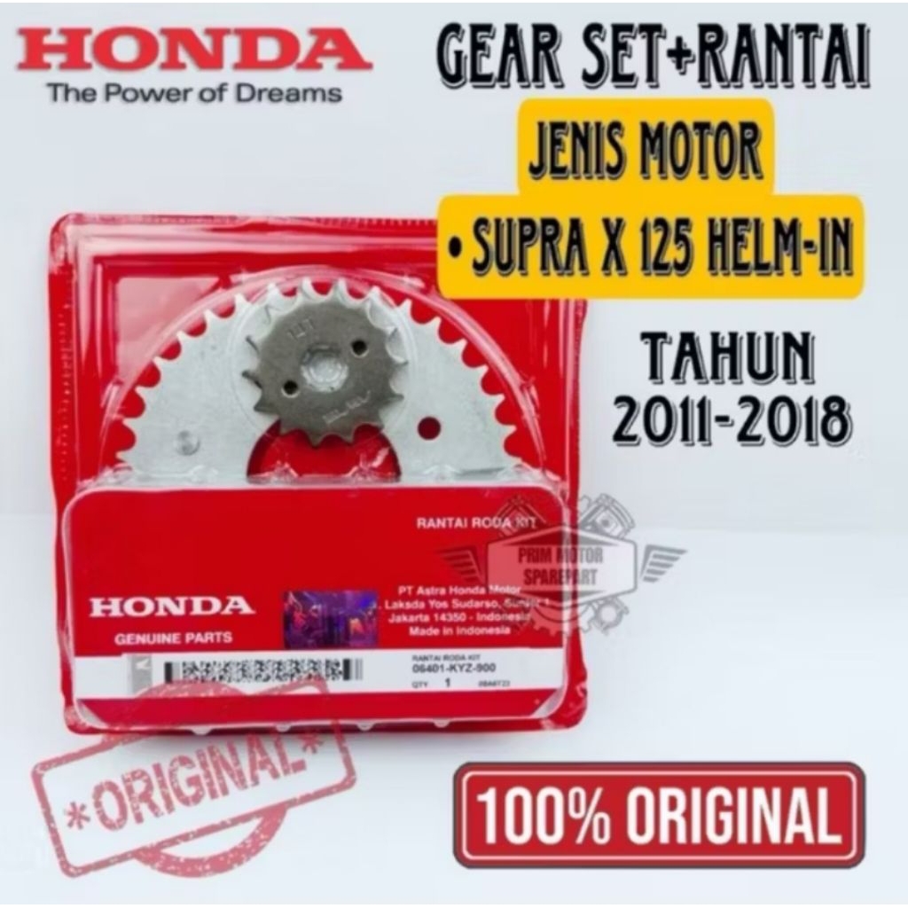 GEAR SET + RANTAI (KYZ) MOTOR SUPRA X 125 HELM IN ORIGINAL AHM