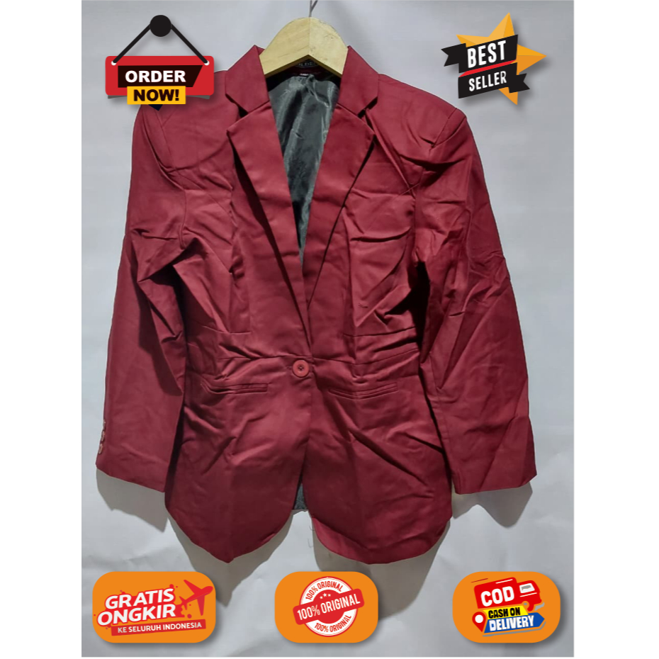Blazer Korea Pria Merah Maroon Stylish - Prewed, Kerja, Nikah, Resepsi