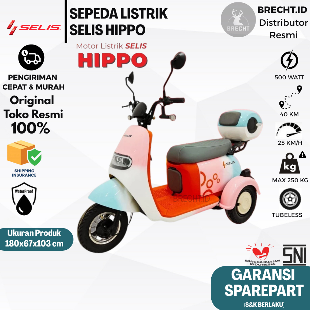 Sepeda Motor Listrik Roda Tiga Selis Hippo 500 Watt