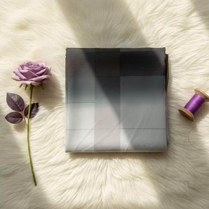 Kain Organza Ombre Gradasi Putih Hitam Premium | Bahan Kebaya Dress Gamis Modern Mewah Alt