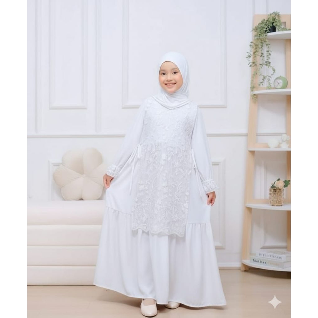 baju gamis anak perempuan set hijab usia ,3-15 tahun terbaru kekinian mewah syar'i.