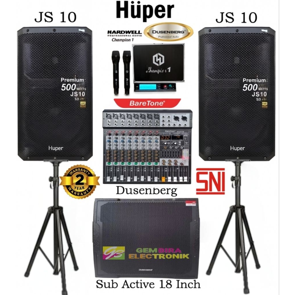 Paket Sound System Karaoke Premium Speaker Aktif HUPER JS10 15” + Subwoofer Dusenberg 18” + Mixer Ba