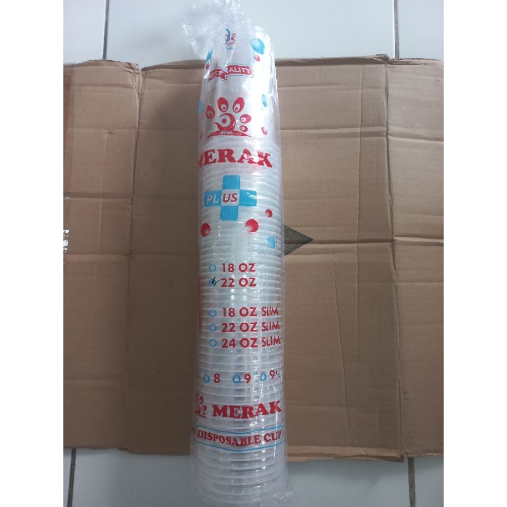 Luxiastore_ Gelas Cup 22 Oz Datar Merek Merak ( Isi 50Pc/Slop )