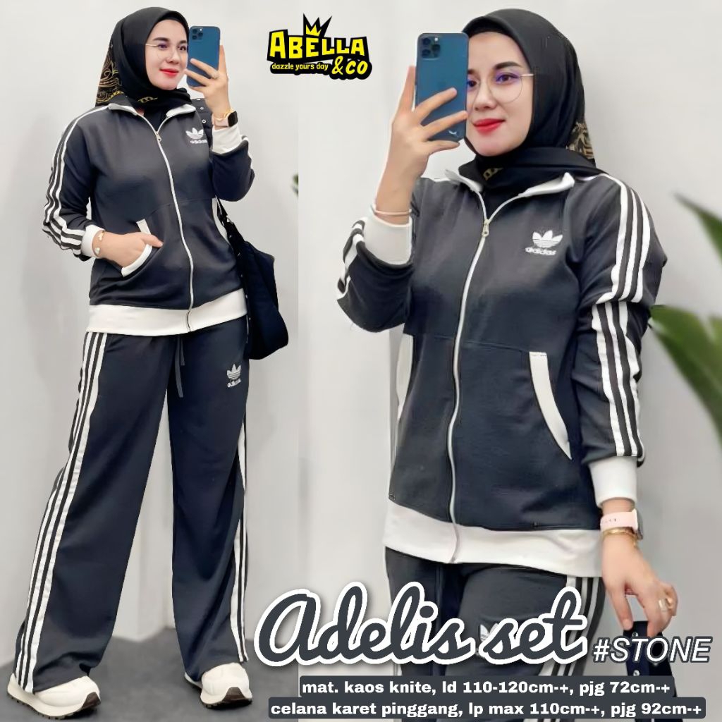 Setelan Olahraga Wanita Muslimah Adelis Set Hoodie Zipper Kaos Knite Nyaman - Sporty Outfit Training