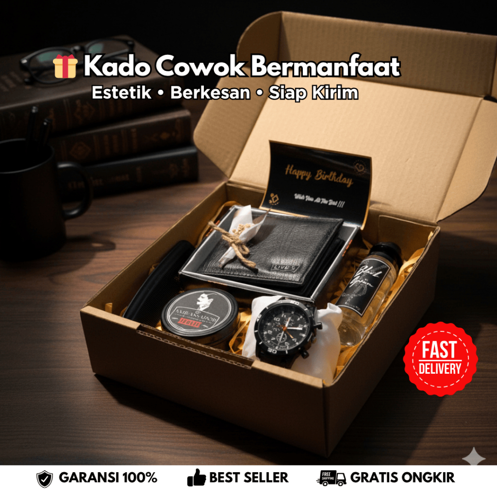 Hampers Cowok Ulang Tahun Aesthetic | Gift Box Pacar Kado Ulang Tahun Cowok 1 Box | Hampers Kado Cow